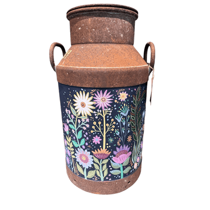 Vintage Metal Milk Churn With Hand Painted Floral PatternsThe Furniture Recycling Shop