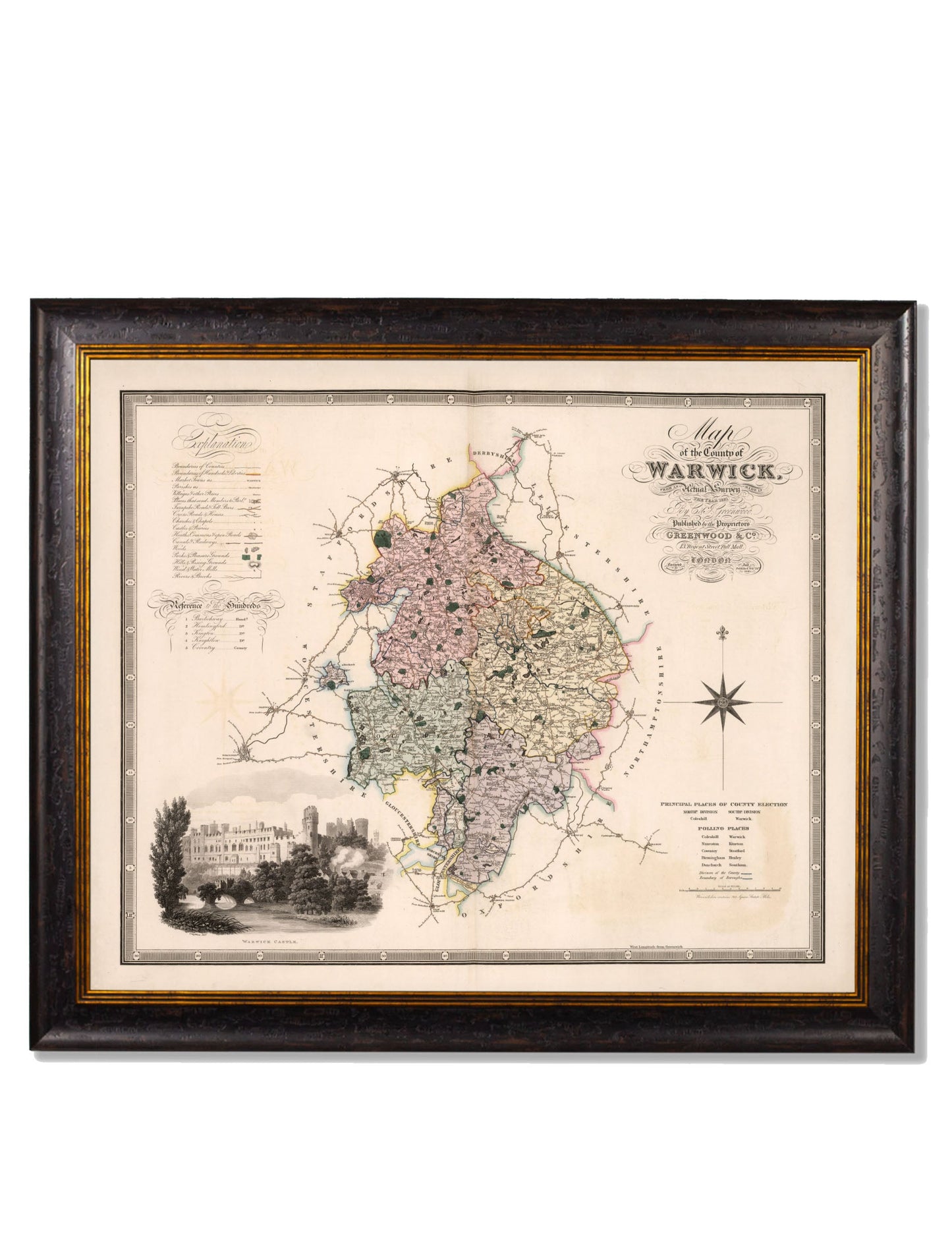 c 1830 map of the county of bedford in size 70 x 84cm - glass-fronted framed wall art print with solid wood frame, ideal for contemporary home styling