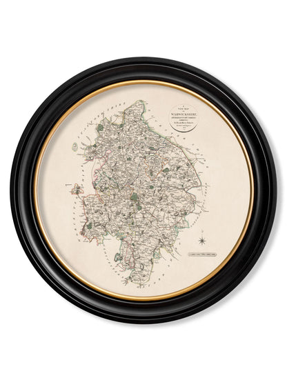  of c 1806 county maps of england round in size 70 x 70cm - glass-fronted framed wall art print with solid wood frame, luxury wall art for sophisticated spaces