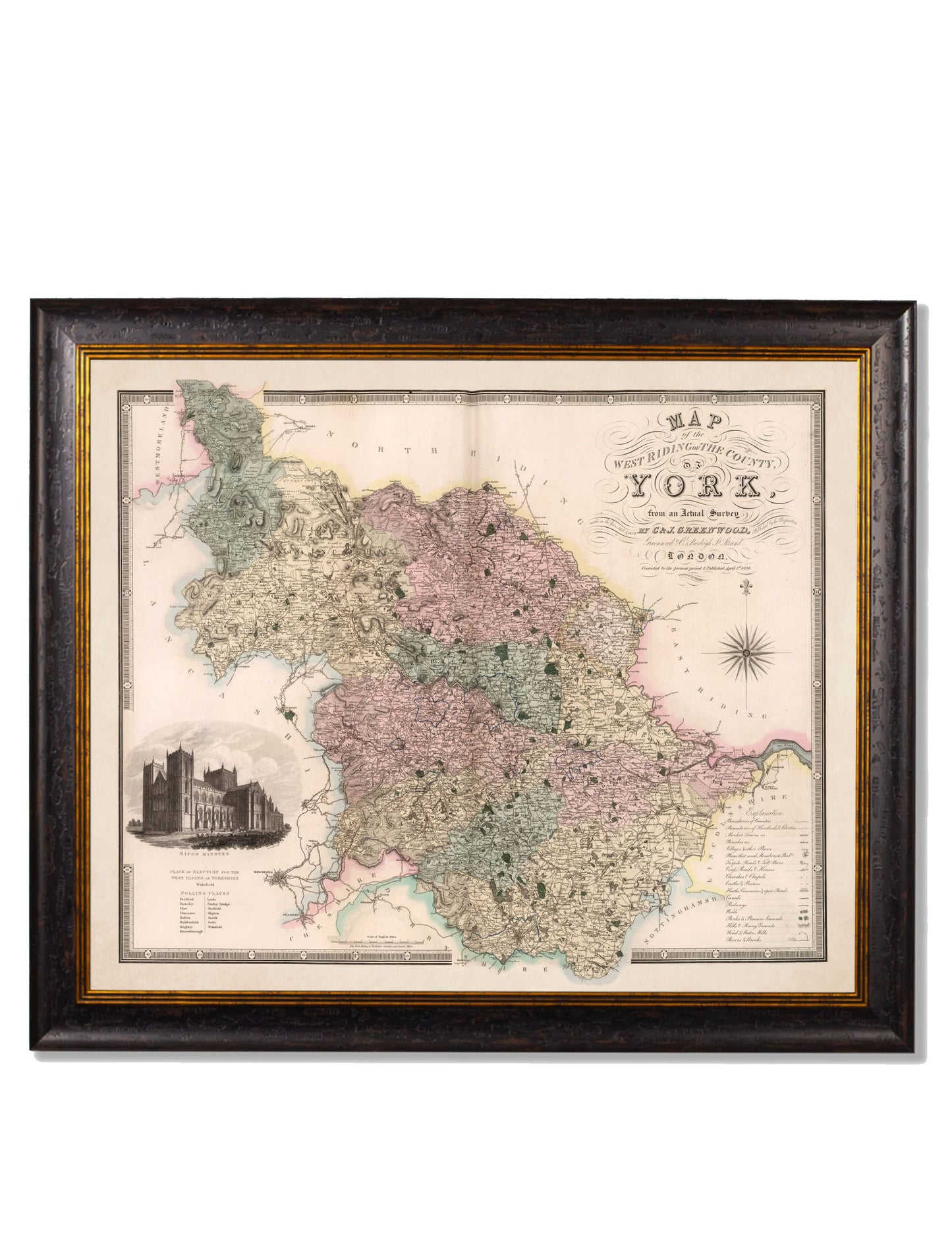 c 1830 map of the county of bedford in size 70 x 84cm - glass-fronted framed wall art print with solid wood frame, ideal for contemporary home styling