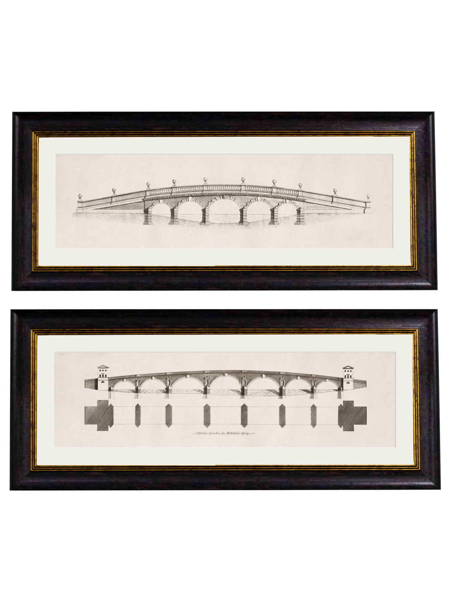 c.1756 Architectural Elevations of Bridges in size 95 x 38cm - glass-fronted framed wall art print with solid wood frame, perfect for statement wall decor