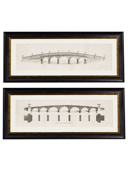 c.1756 Architectural Elevations of Bridges in size 95 x 38cm - glass-fronted framed wall art print with solid wood frame, perfect for statement wall decor