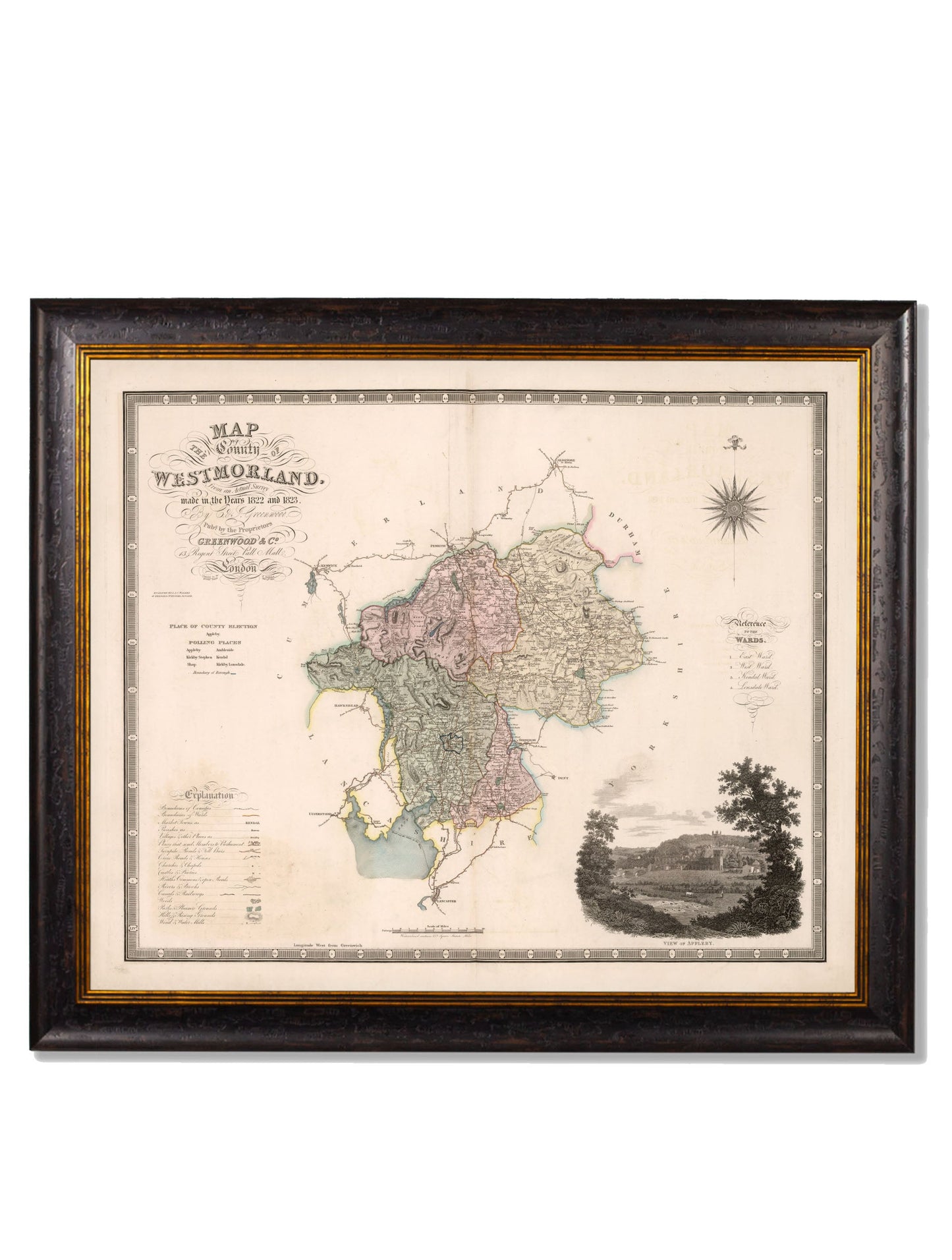 c 1830 map of the county of bedford in size 70 x 84cm - glass-fronted framed wall art print with solid wood frame, adds elegance to your decor