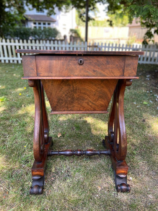 William IV Sewing Table With Chequered Top and Lyre EndsThe Furniture Recycling ShopFurniture