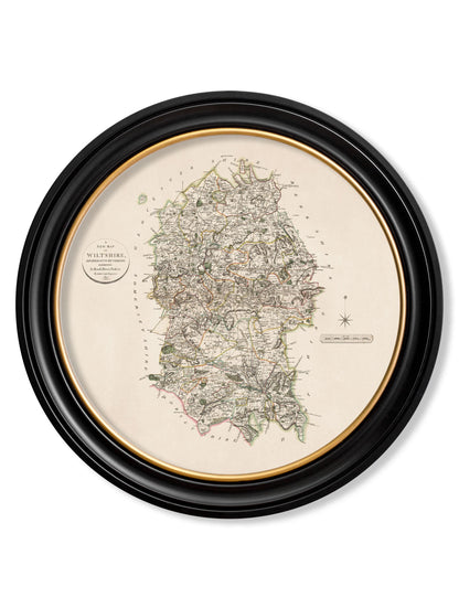  of c 1806 county maps of england round in size 96 x 96cm - glass-fronted framed wall art print with solid wood frame, perfect for statement wall decor