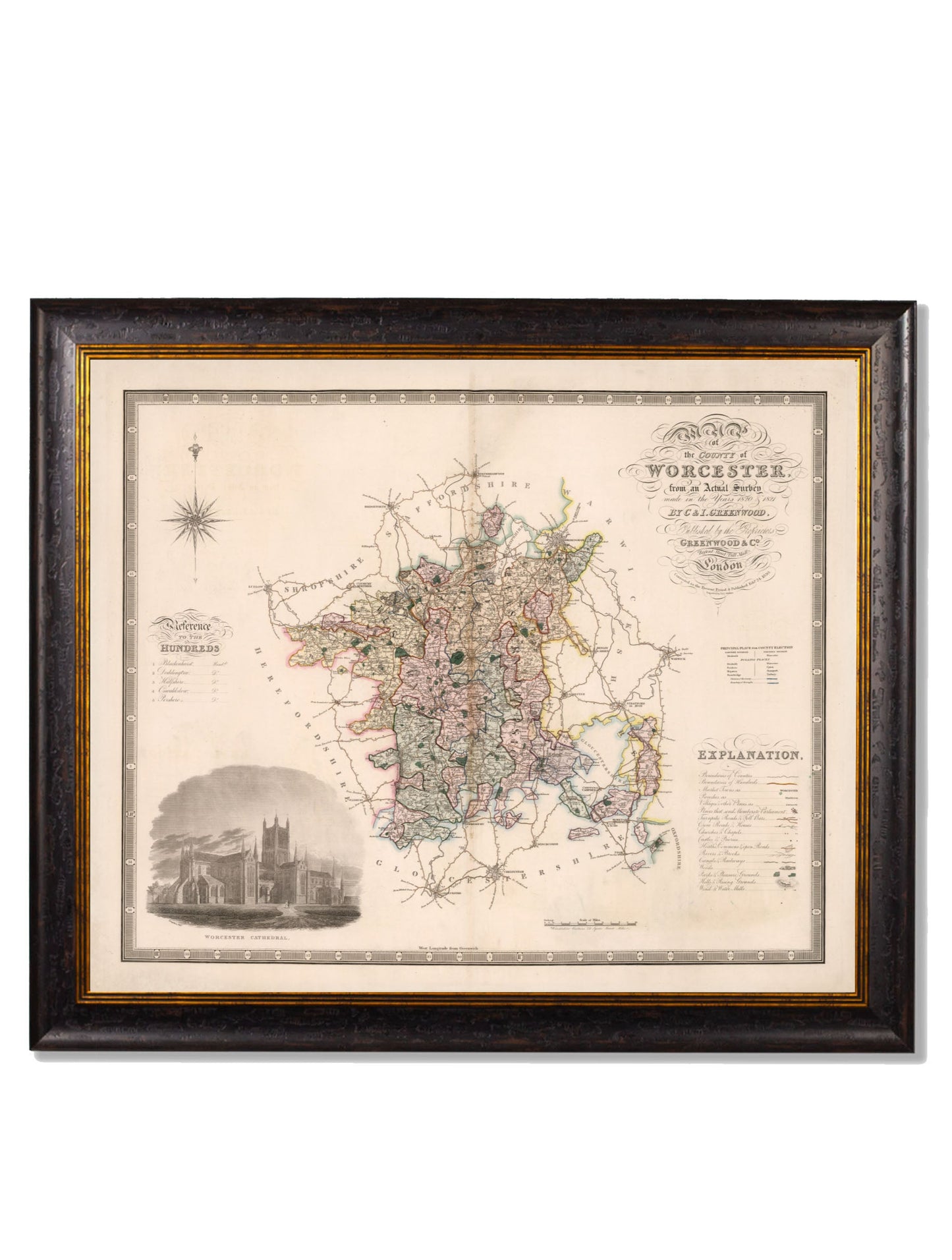 c 1830 map of the county of bedford in size 70 x 84cm - glass-fronted framed wall art print with solid wood frame, ideal for modern interiors