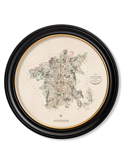  of c 1806 county maps of england round in size 96 x 96cm - glass-fronted framed wall art print with solid wood frame, perfect for statement wall decor