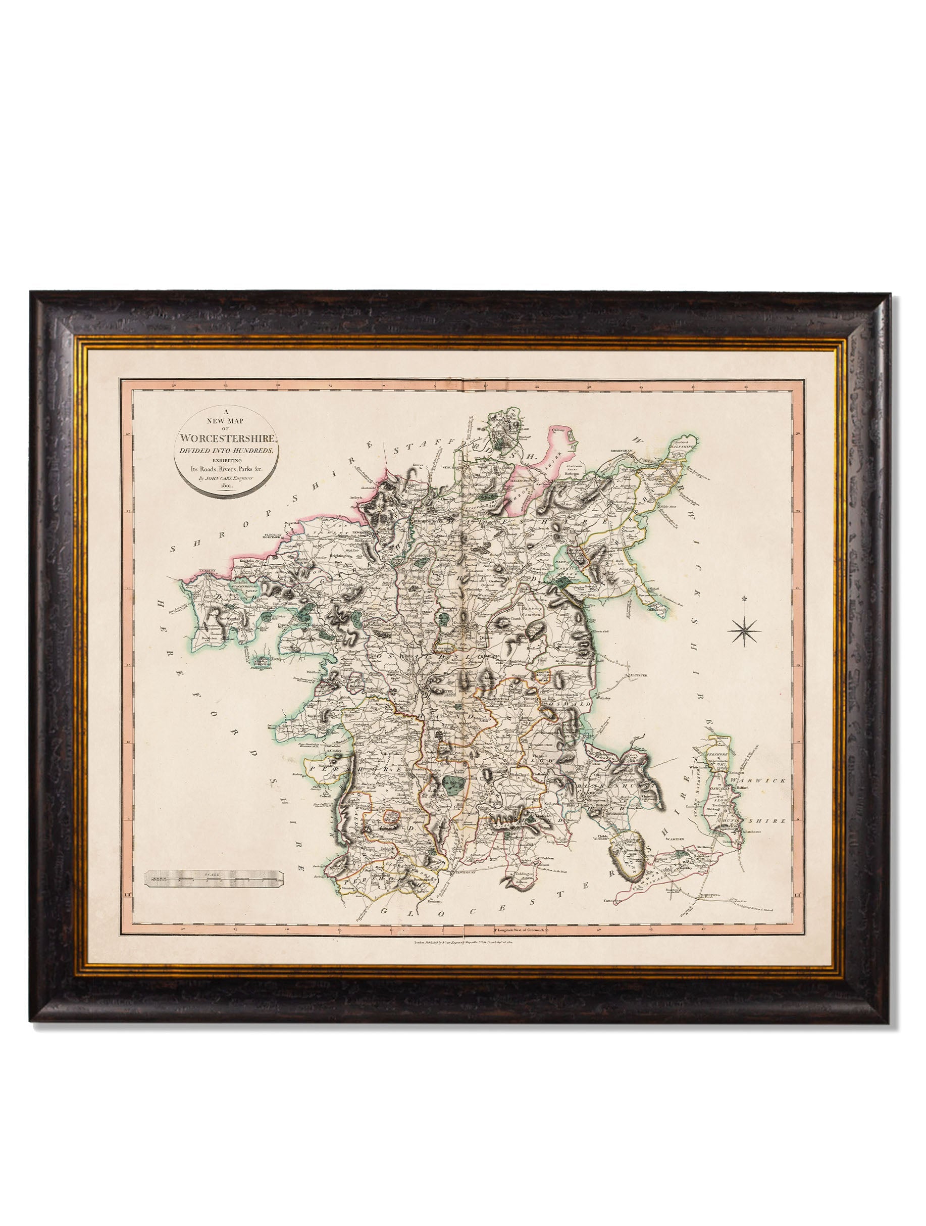 c 1806 county maps of england in size 84 x 70cm - glass-fronted framed wall art print with solid wood frame, perfect for luxury home decor