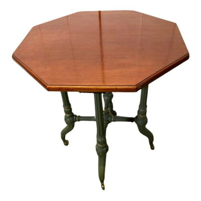 Vintage Octagonal Side Table Occasional Table Painted Legs On Brass Castors