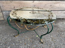 Load image into Gallery viewer, Retro Round / Circular Mirror Top Coffee Table With Floral Motif Decoration and Metal Base
