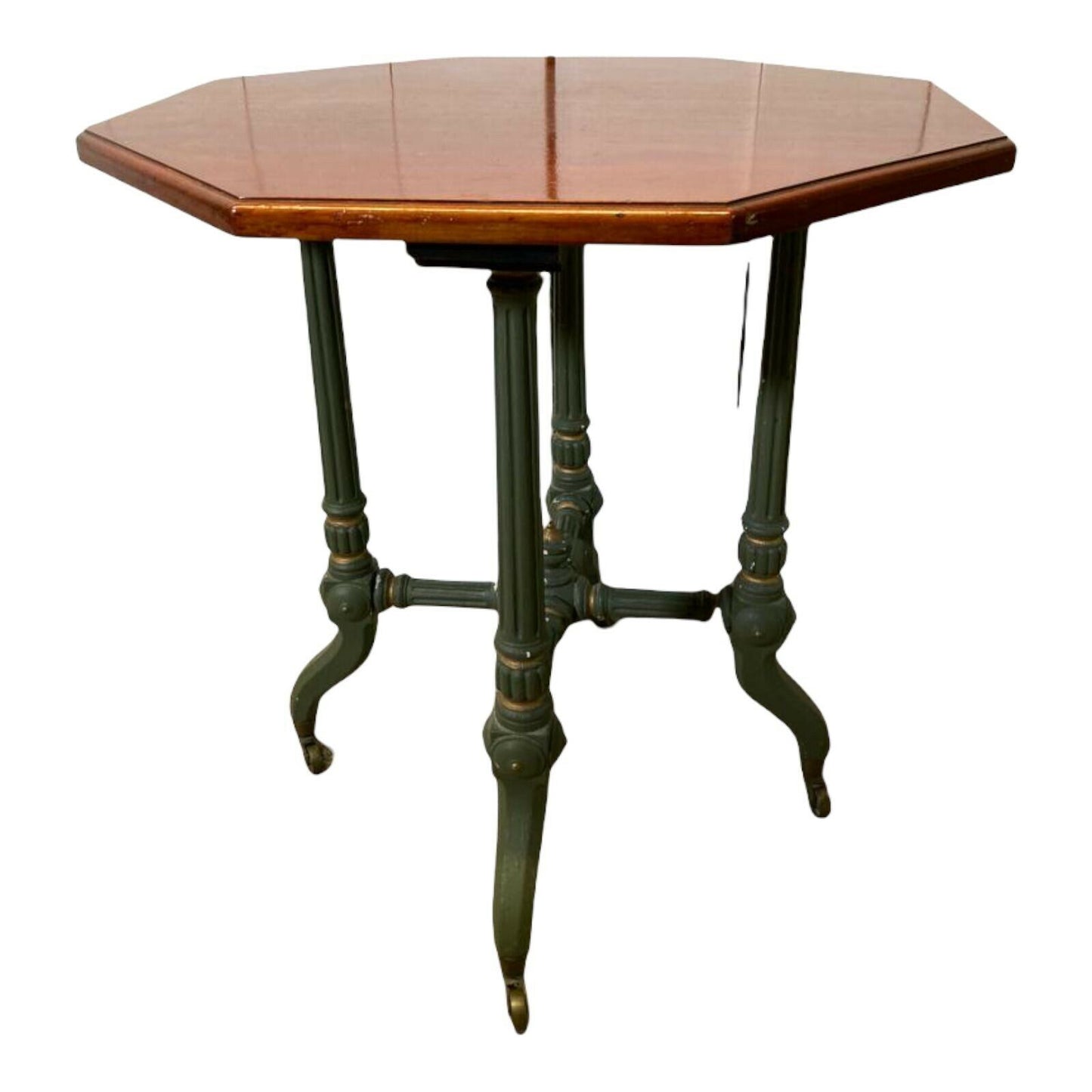 Vintage Octagonal Side Table Occasional Table Painted Legs On Brass Castors