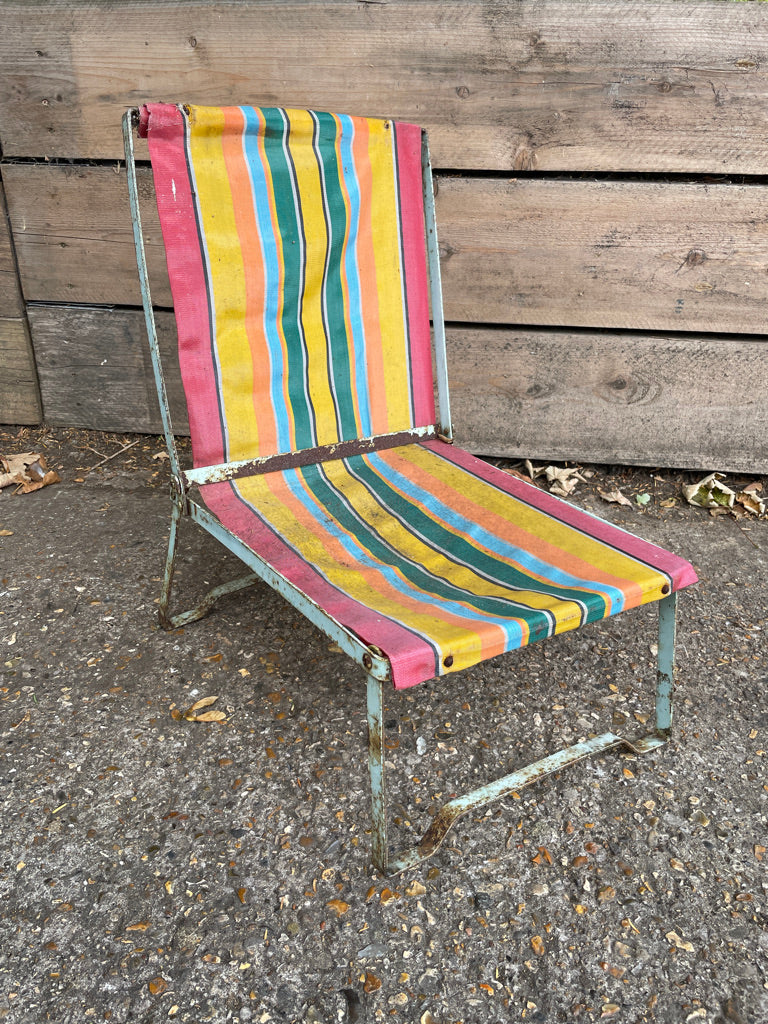 Childs Folding Vintage Retro Deck Chair With Stripy Fabric