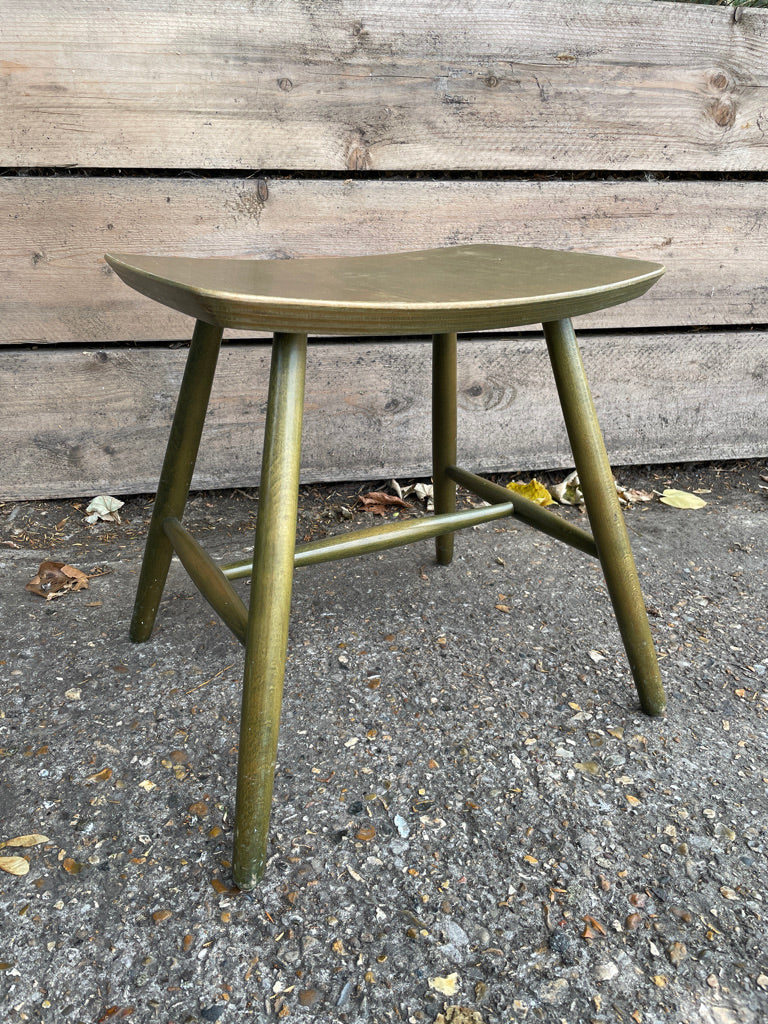 Retro Mid-Century Danish Low Green Stained Stool (In Need of TLC)