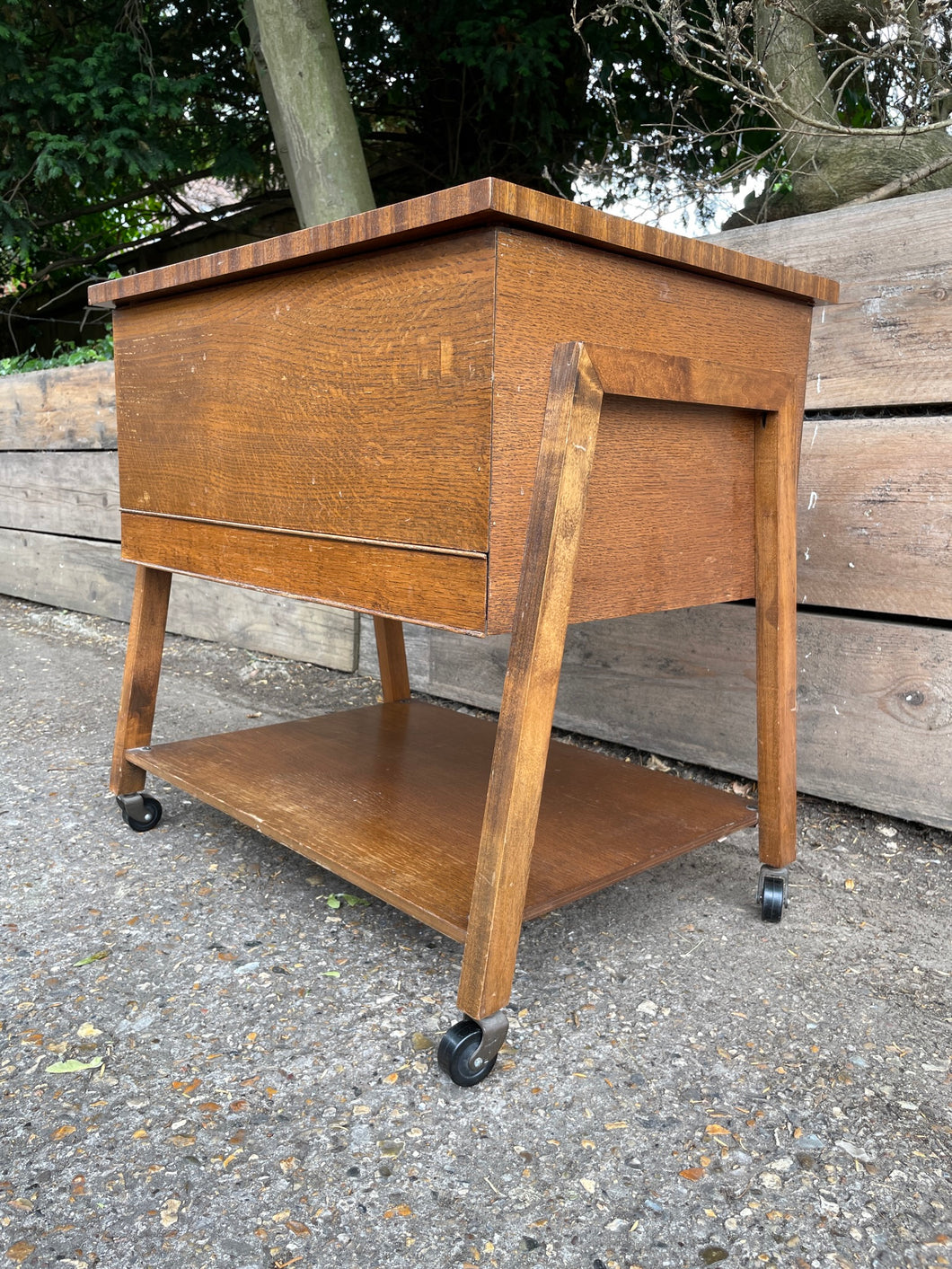 Vintage Mid Century Sewing Box Trolley Side Table