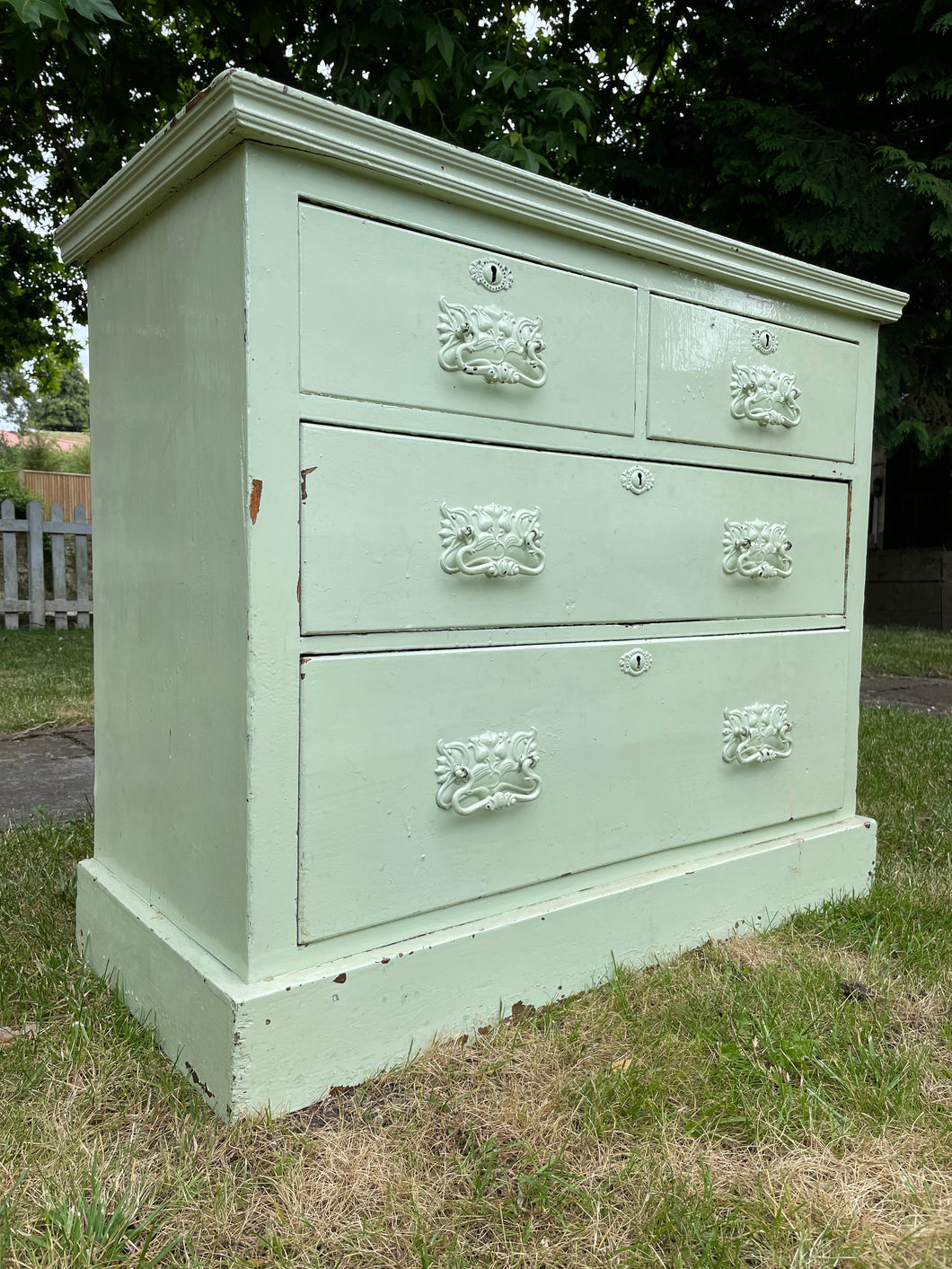 Satin Green Painted Distressed Victorian Chest of Drawers (Needs some TLC)