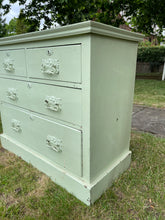 Load image into Gallery viewer, Satin Green Painted Distressed Victorian Chest of Drawers (Needs some TLC)
