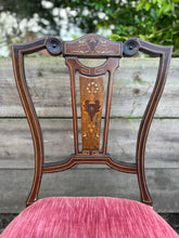 Load image into Gallery viewer, Low Edwardian Occasional Bedroom Chair With Intricate Inlay Detail And Red Upholstered Seat
