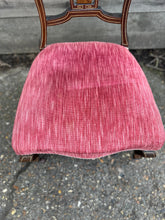 Load image into Gallery viewer, Edwardian Low Occasional Bedroom Chair With Intricate Inlay Detail And Red Upholstered Seat
