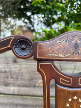 Load image into Gallery viewer, Edwardian Low Occasional Bedroom Chair With Intricate Inlay Detail And Red Upholstered Seat
