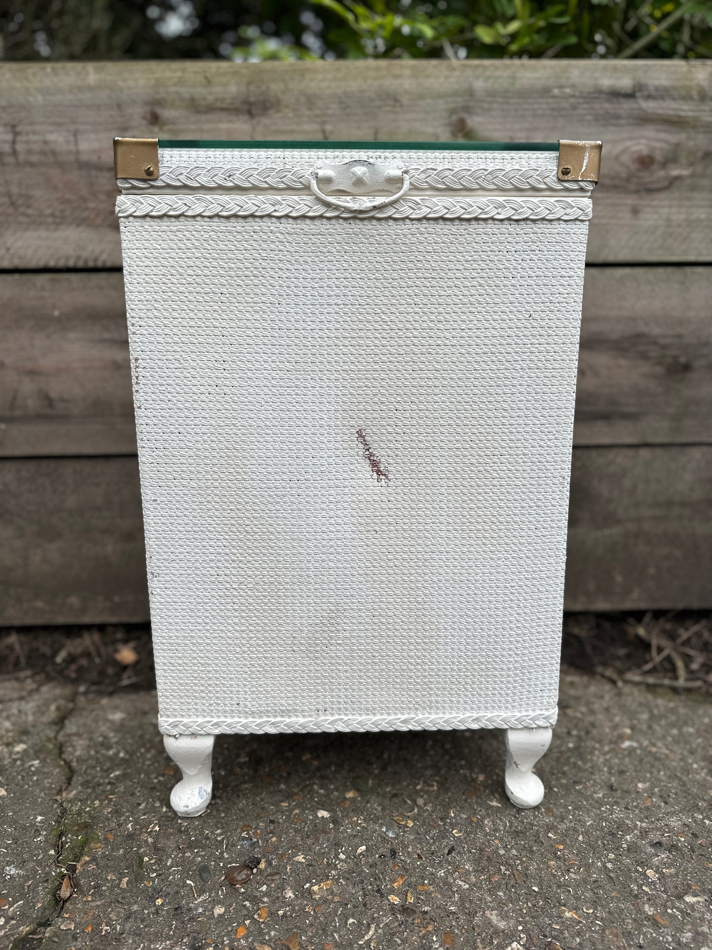 Ratan Laundry Chest Box Painted In White With Glass Top