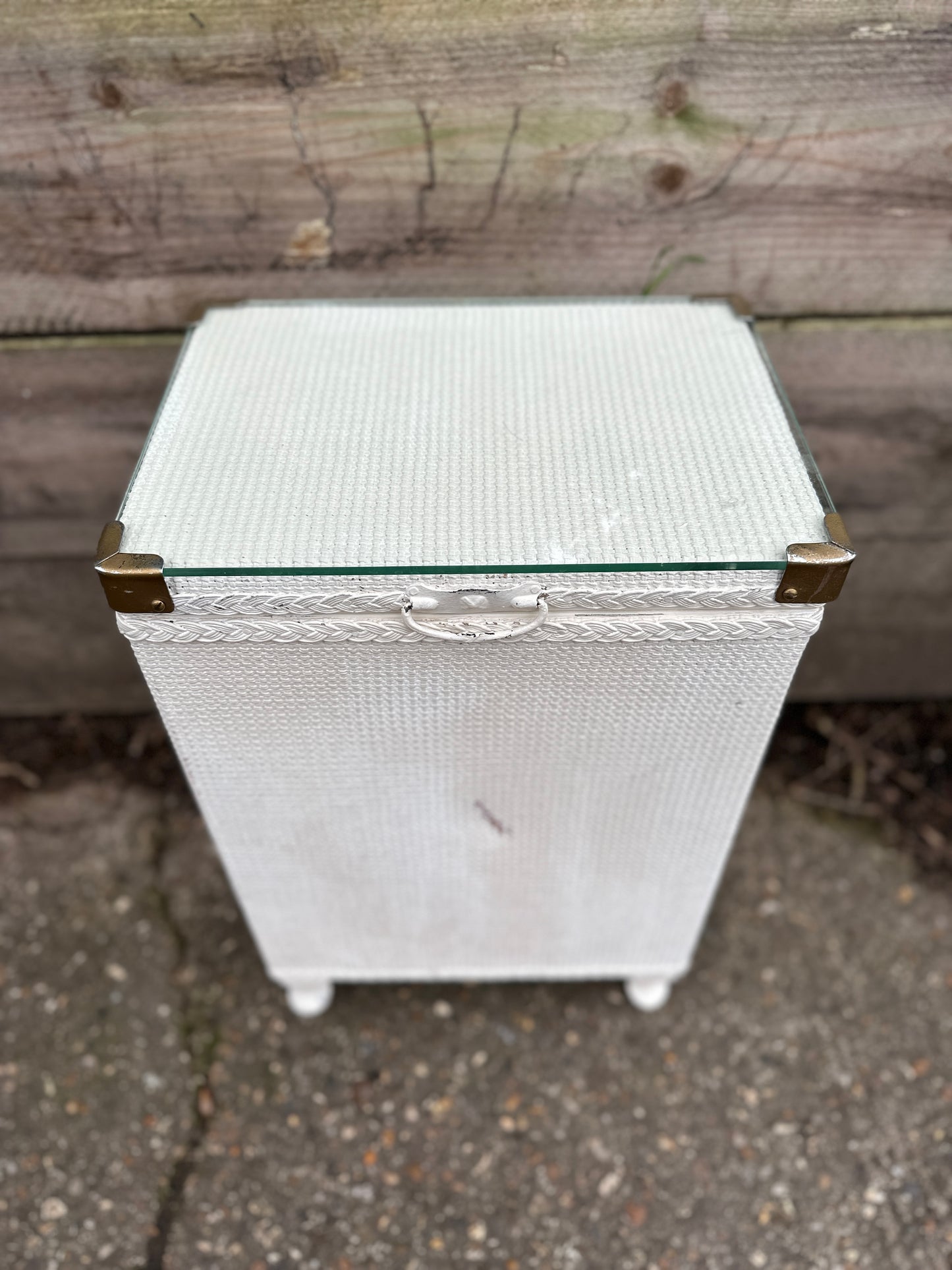 Ratan Laundry Chest Box Painted In White With Glass Top