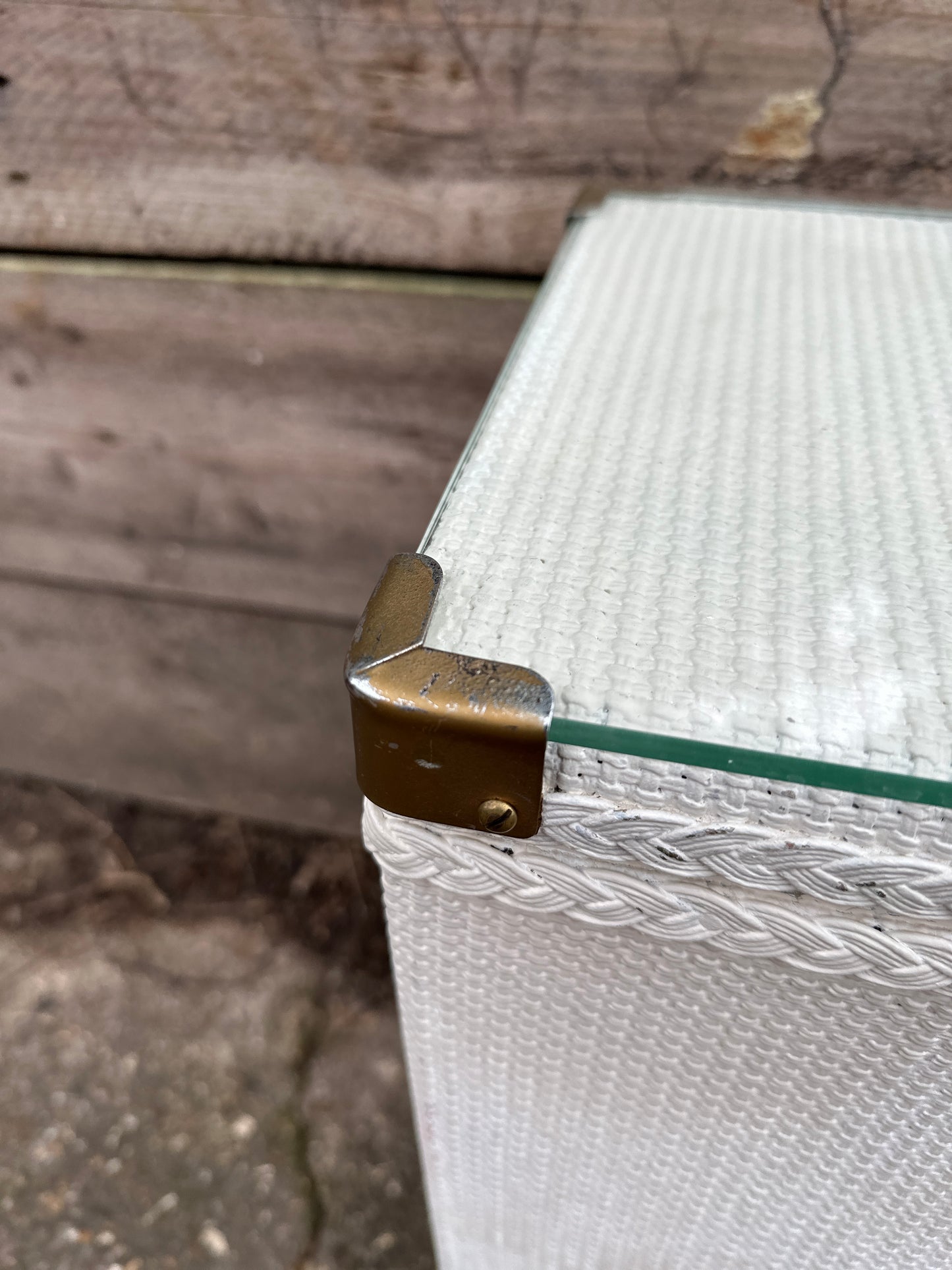 Ratan Laundry Chest Box Painted In White With Glass Top