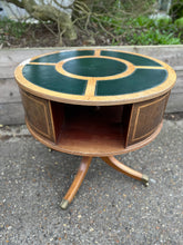Load image into Gallery viewer, Vintage Leather Topped Revolving Round Drum Table, Side Lamp Table

