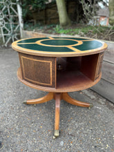 Load image into Gallery viewer, Vintage Leather Topped Revolving Round Drum Table, Side Lamp Table
