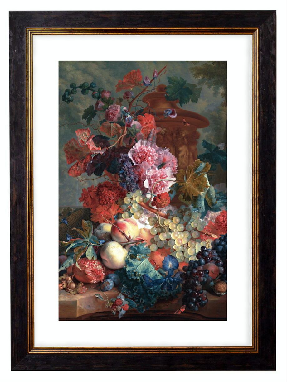 Flowers and Fruit Still Life - Referencing Antique 1900s Flower Arrangement Artwork Print. Framed Wall Art PictureVintage Frog T/APictures & Prints