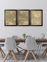 Load image into Gallery viewer, Framed London Triptych Map Print - Referenced From An Original 1800s MapVintage FrogPictures &amp; Prints
