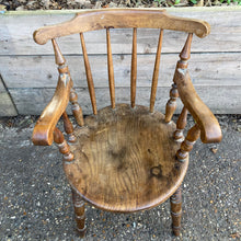 Load image into Gallery viewer, Antique Elm Wood Smokers Captains Elbow Chair

