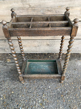 Load image into Gallery viewer, Antique Umbrella Walking Stick Stand On Barley Twist Supports Drip Tray
