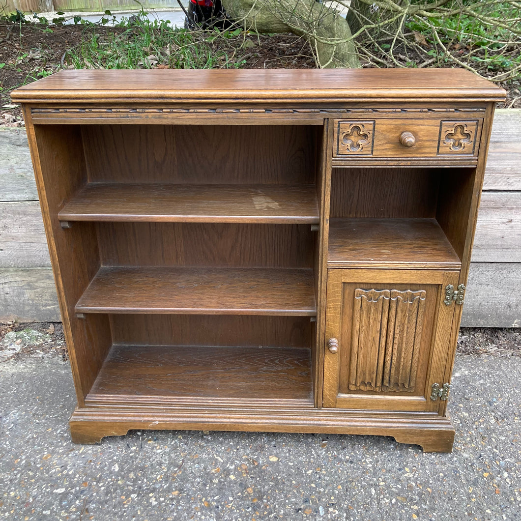 Old Charm Solid Oak Book Case With A Drawer And Cupboard