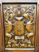 Load image into Gallery viewer, Vintage Solid Oak Cupboard With Drawers Carved Coat Of Arms
