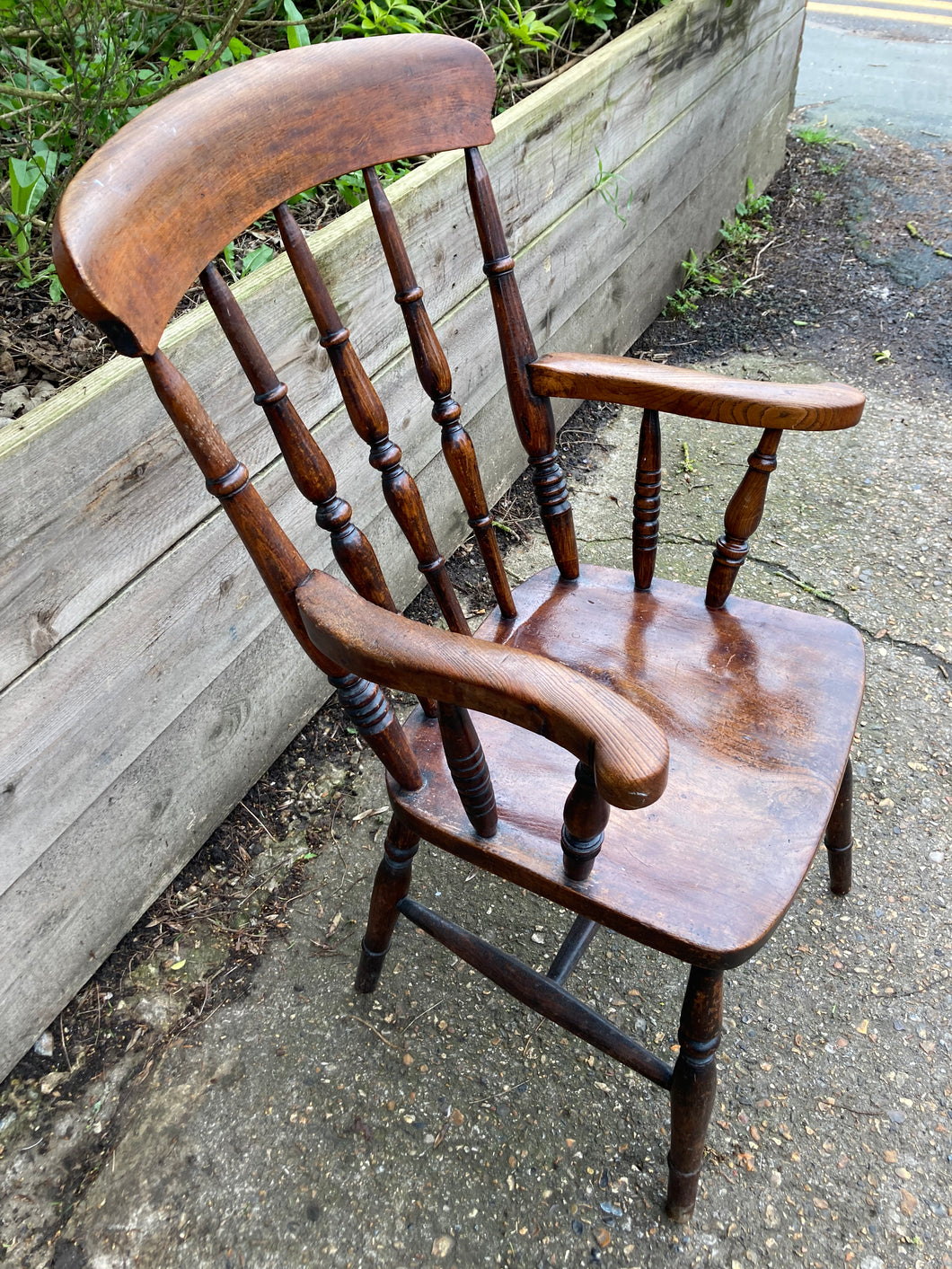 Antique Elm Wood Grandad Chair
