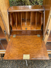 Load image into Gallery viewer, 1930’s Oak Bureau Bookcase Leaded Glass Doors Adjustable Shelves In Need Of Some TLC
