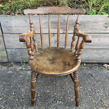 Load image into Gallery viewer, Antique Elm Wood Smokers Captains Elbow Chair
