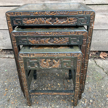 Load image into Gallery viewer, Chinese Carved Nest Of Three Tables In Need Of TLC
