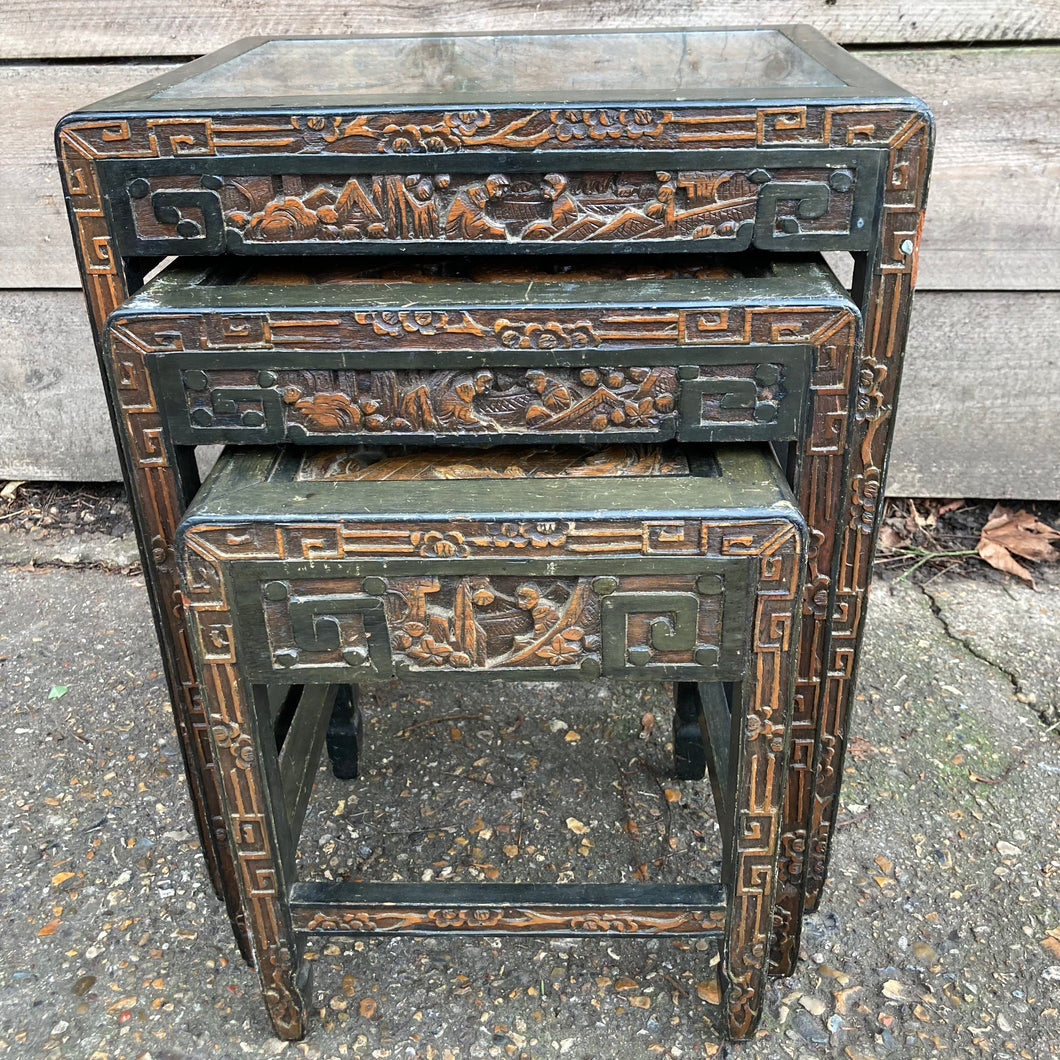 Chinese Carved Nest Of Three Tables In Need Of TLC