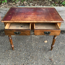 Load image into Gallery viewer, Vintage Oak Red Leather Top Desk With Two Drawers
