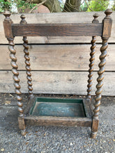 Load image into Gallery viewer, Antique Umbrella Walking Stick Stand On Barley Twist Supports Drip Tray
