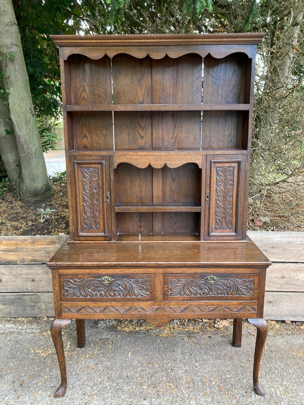 Antique Oak Welsh Dresser With Carving Details