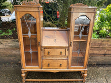 Load image into Gallery viewer, 1930’s Oak Bureau Bookcase Leaded Glass Doors Adjustable Shelves In Need Of Some TLC
