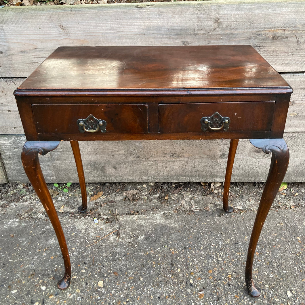 Vintage Mahogany Small Console Side Table On Cabriole Legs With Two Drawers