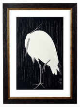 Load image into Gallery viewer, Japanese White Bird in The Rain, Print of Vintage Illustrated Japanese Bird- 1900s Artwork Print. Framed Wall Art PictureVintage Frog T/APictures &amp; Prints
