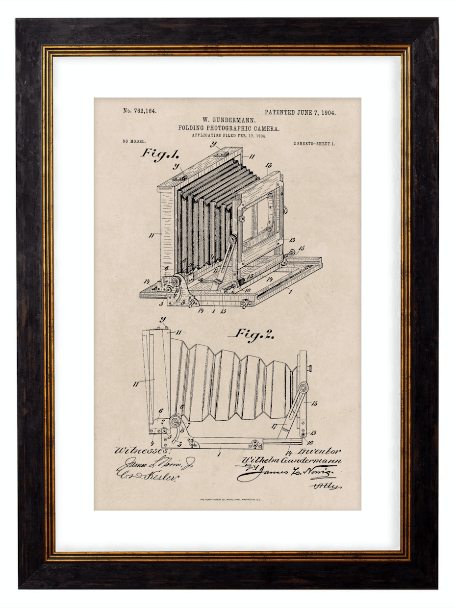 Victorian Box Camera Patent Design, Print of Vintage Illustrated Folding Camera Blueprint - 1900s Artwork Print. Framed Wall Art PictureVintage Frog T/APictures & Prints