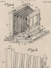 Load image into Gallery viewer, Victorian Box Camera Patent Design, Print of Vintage Illustrated Folding Camera Blueprint - 1900s Artwork Print. Framed Wall Art PictureVintage Frog T/APictures &amp; Prints
