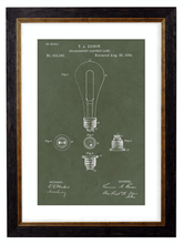 Load image into Gallery viewer, Victorian Edison Lightbulb Patent Design, Print of Vintage Illustrated Lightbulb Blueprint - 1900s Artwork Print. Framed Wall Art PictureVintage Frog T/APictures &amp; Prints
