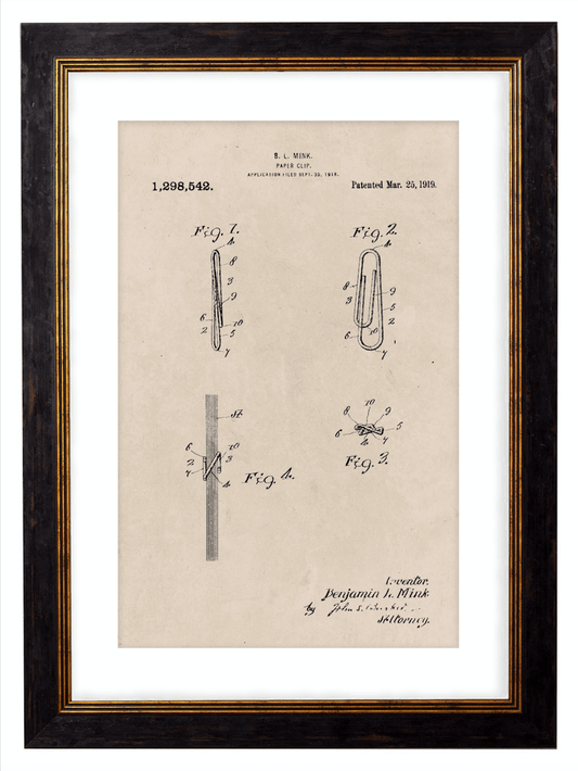 Victorian Paperclip Patent Design, Print of Vintage Paperclip Blueprint - 1900s Artwork Print. Framed Wall Art PictureVintage Frog T/APictures & Prints