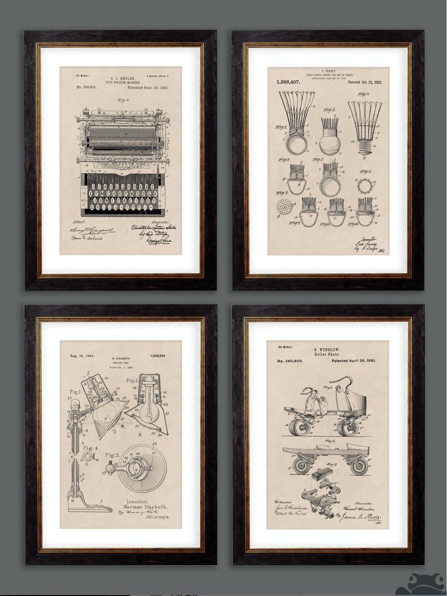 Victorian Patent Designs, Prints of Vintage Blueprints - 1900s Artwork Print. Framed Wall Art PictureVintage Frog T/APictures & Prints